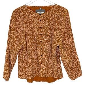 Jetty Draw Your Own Line M Womens Button Front Top Burnt Orange Natural Hippie